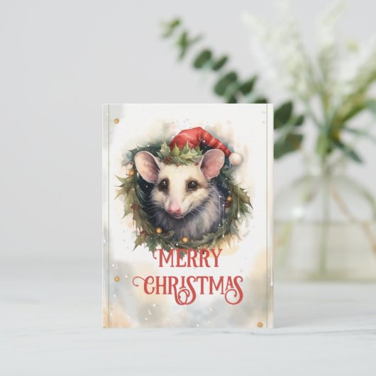 Kerst opossum Waterverf Briefkaart (Staand voorkant)