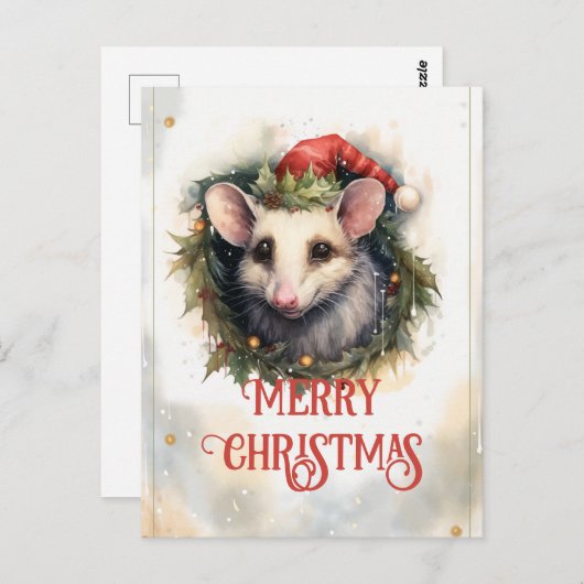 Kerst opossum Waterverf Briefkaart (Voorkant / Achterkant)