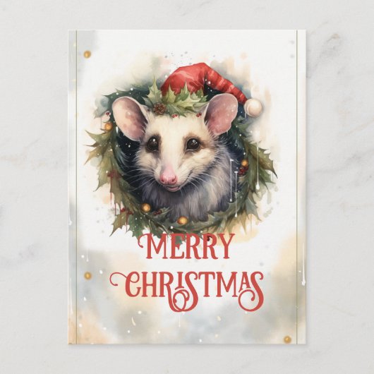 Kerst opossum Waterverf Briefkaart (Voorkant)