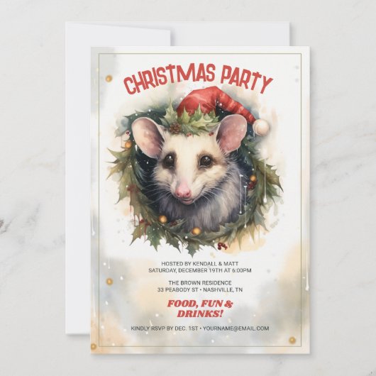 Kerst opossum Waterverf Kaart (Voorkant)