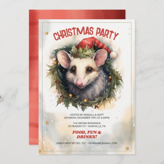 Kerst opossum Waterverf Kaart (Voorkant / Achterkant)