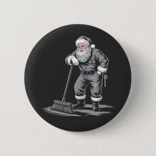 Kerst Opruimer Kerstman Xmas Schoonmaken Ronde Button 5,7 Cm
