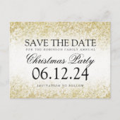 Kerst Opslaan De Datum Gouden Glitter Stof Wit Aankondigingskaart (Voorkant)