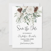 Kerst Opslaan De Datum Pine Bloemen Winter Wedding Kaart (Voorkant)