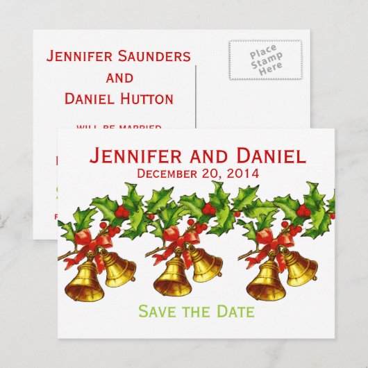 Kerst Opslaan van de Datum Aankondigingen Bells Aankondigingskaart (Voorkant / Achterkant)