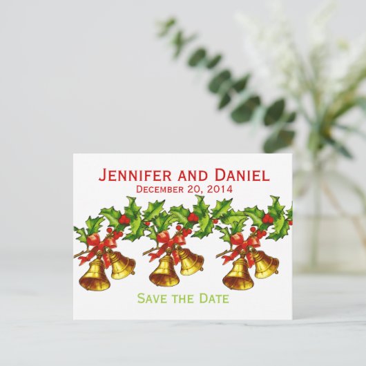 Kerst Opslaan van de Datum Aankondigingen Bells Aankondigingskaart (Staand voorkant)