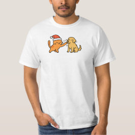 Kerst Oranje Kat en Golden Retriever T-shirt