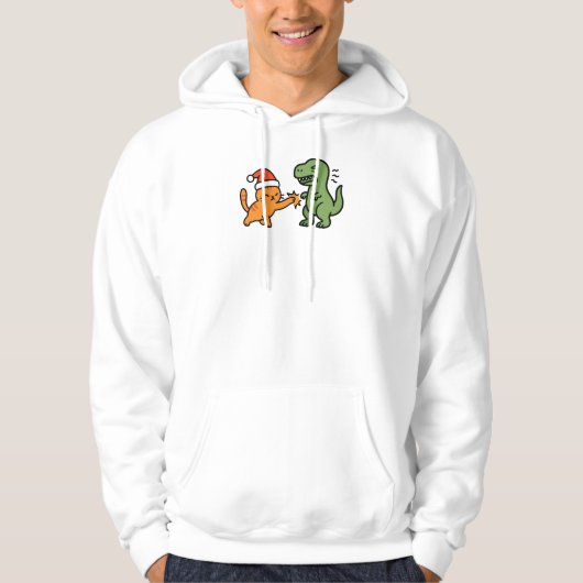 Kerst Oranje Kat en T-rex Hoodie (Voorkant)
