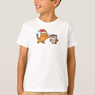 Kerst Oranje Kat en Uil T-shirt