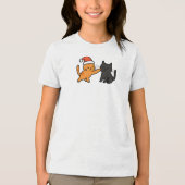 Kerst Oranje Kat met Zwarte Kat Tri-Blend Shirt (Voorkant)