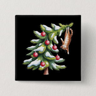 Kerst Oranje Kattenboom Kattenliefhebber Familie X Vierkante Button 5,1 Cm