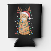 Kerst Oranje Tabby Kat Rendier Geweien Lichten Blikjeskoeler (Voorkant)