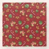 Kerst Ornamant & Candy Cane Patroon Glazen Onderzetter (Voorkant)