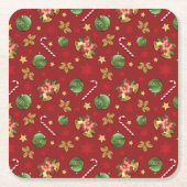 Kerst Ornamant & Candy Cane Patroon Kartonnen Onderzetters (Voorkant)