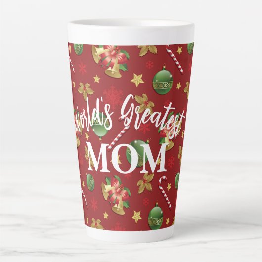 Kerst Ornamant & Candy Cane Patroon Latte Mok (Voorkant)