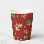Kerst Ornamant & Candy Cane Patroon Papieren Bekers (Achterkant)