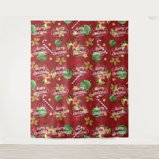 Kerst Ornamant & Candy Cane Patroon Wandkleed (Voorkant)