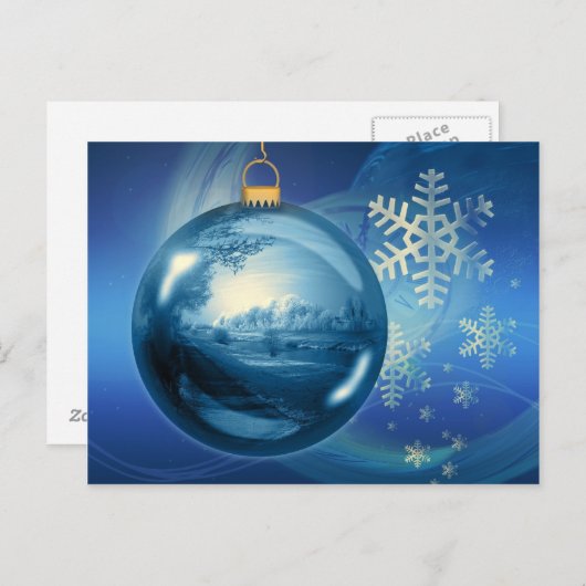 Kerst Ornament Bal Avond Advent Blauw Feestdagenkaart (Voorkant / Achterkant)