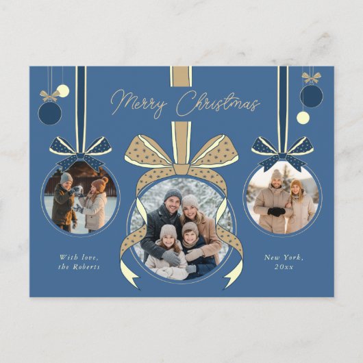 Kerst Ornament Ball Ribbon Drie foto's Briefkaart (Voorkant)