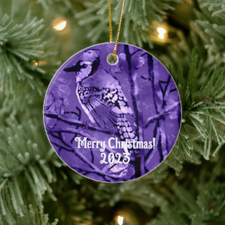 Kerst Ornament Blauw Jay Abstract Art Paarse