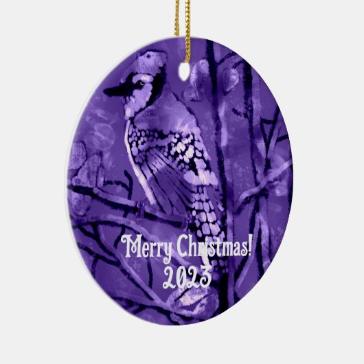 Kerst Ornament Blauw Jay Abstract Art Paarse (Rechts)