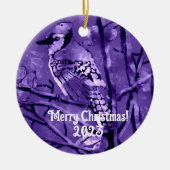 Kerst Ornament Blauw Jay Abstract Art Paarse (Voorkant)