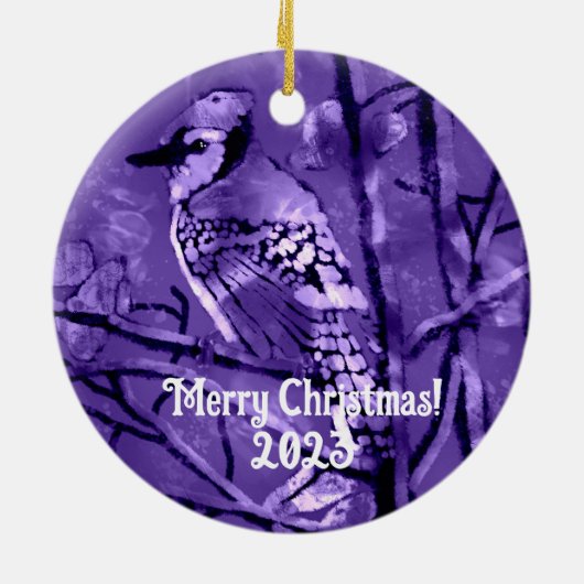 Kerst Ornament Blauw Jay Abstract Art Paarse (Achterkant)