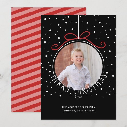 Kerst Ornament Bow Foto Kerst Feestdagenkaart (Voorkant / Achterkant)