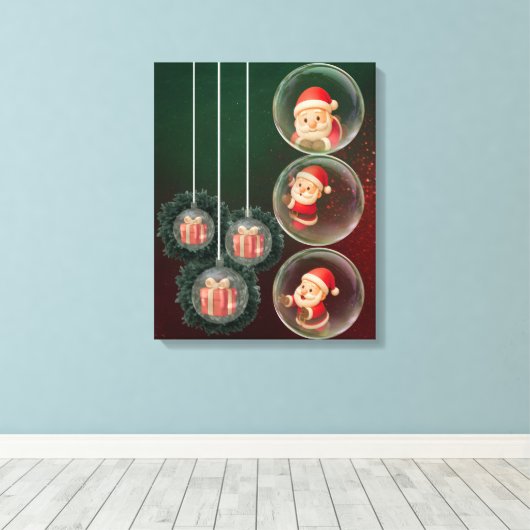 Kerst Ornament Canvas Muurkunst – Santa Design (Insitu (Houten vloer))