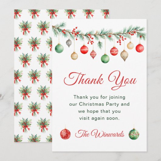 Kerst Ornament Exchange Party Garland Bedankkaart (Voorkant / Achterkant)