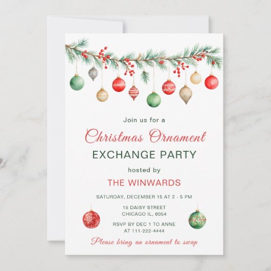 Kerst Ornament Exchange Party Garland Kaart (Voorkant)