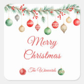 Kerst Ornament Exchange Party Garland Vierkante Sticker (Voorkant)