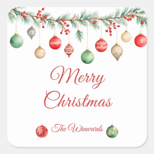 Kerst Ornament Exchange Party Garland Vierkante Sticker (Voorkant)