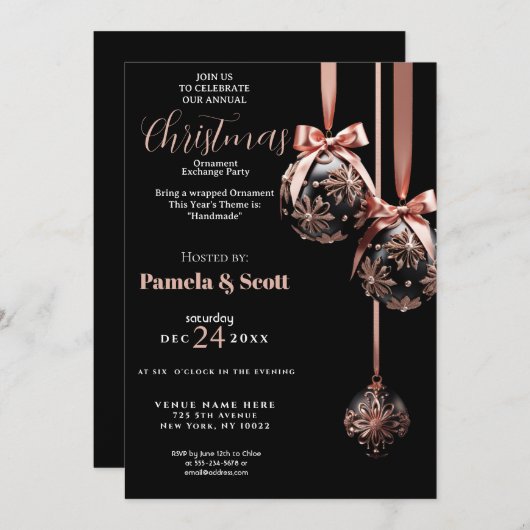 Kerst Ornament Exchange Roze en Zwart Kaart (Voorkant / Achterkant)