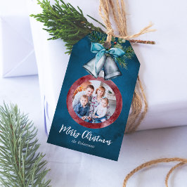 Kerst Ornament Foto Blauwe Vakantie Cadeaulabel