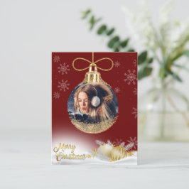 Kerst Ornament Foto Sneeuwvlokken Modern Budget Feestdagenkaart