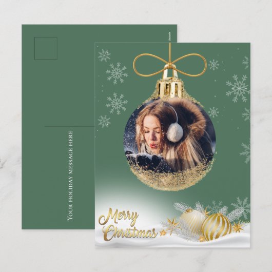 Kerst Ornament Foto Sneeuwvlokken Modern Budget Feestdagenkaart (Voorkant / Achterkant)