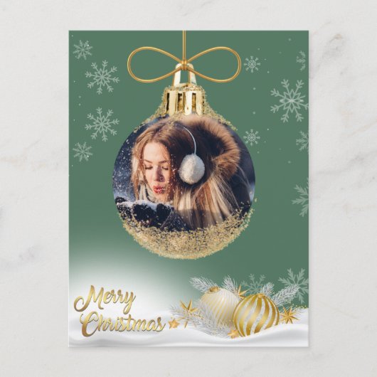 Kerst Ornament Foto Sneeuwvlokken Modern Budget Feestdagenkaart (Voorkant)