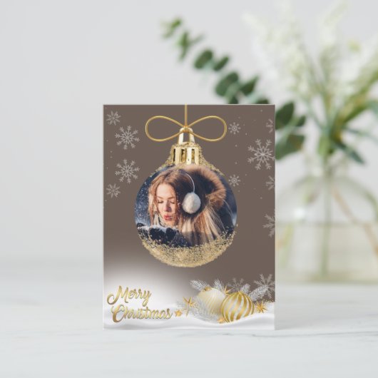 Kerst Ornament Foto Sneeuwvlokken Modern Feestdagenkaart (Staand voorkant)