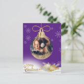 Kerst Ornament Foto Sneeuwvlokken Modern Paarse Feestdagenkaart (Staand voorkant)