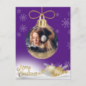 Kerst Ornament Foto Sneeuwvlokken Modern Paarse Feestdagenkaart (Voorkant)