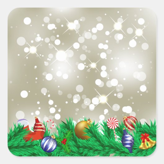 Kerst Ornament Glitter Vierkante Sticker (Voorkant)