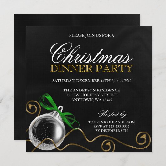 Kerst-ornament Green Bow Dinner Party Kaart (Voorkant / Achterkant)