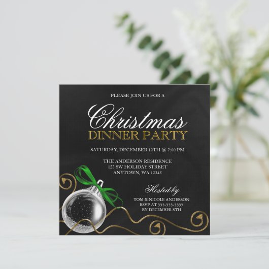 Kerst-ornament Green Bow Dinner Party Kaart (Staand voorkant)