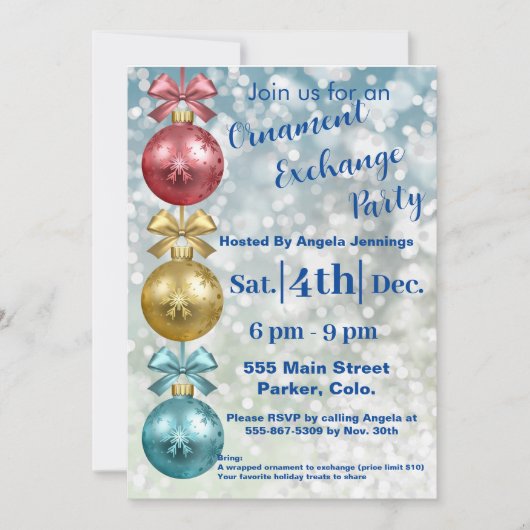 Kerst Ornament Holiday Party Uitnodiging Kaarten (Voorkant)