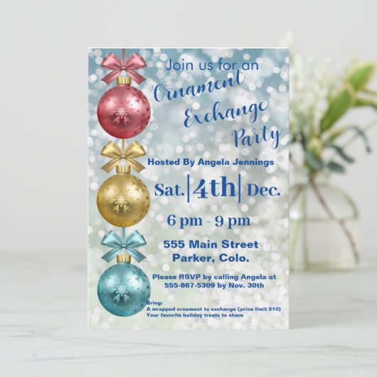 Kerst Ornament Holiday Party Uitnodiging Kaarten (Staand voorkant)