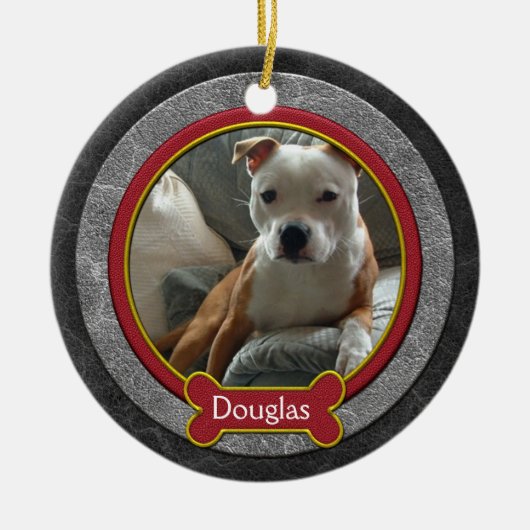 Kerst Ornament Huisdier Foto Leer Rood Goud (Voorkant)