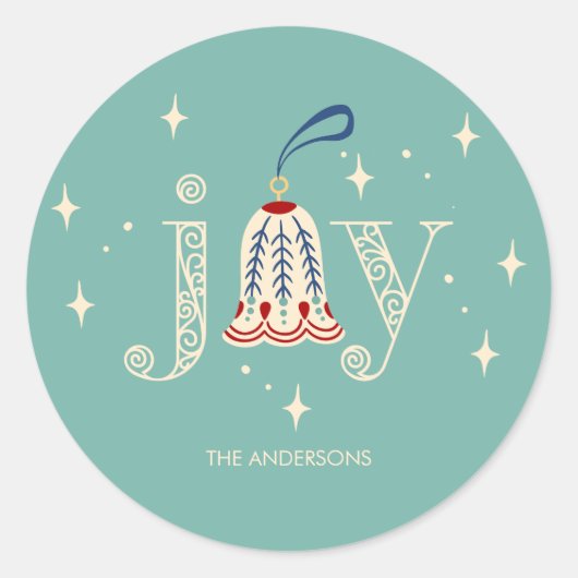 Kerst Ornament Joy Holiday Ronde Sticker (Voorkant)