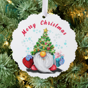 Kerst Ornament Kaart Gnoom met Cadeaus