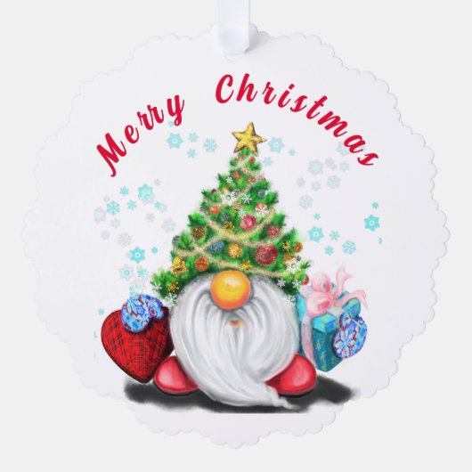 Kerst Ornament Kaart Gnoom met Cadeaus (Voorkant)